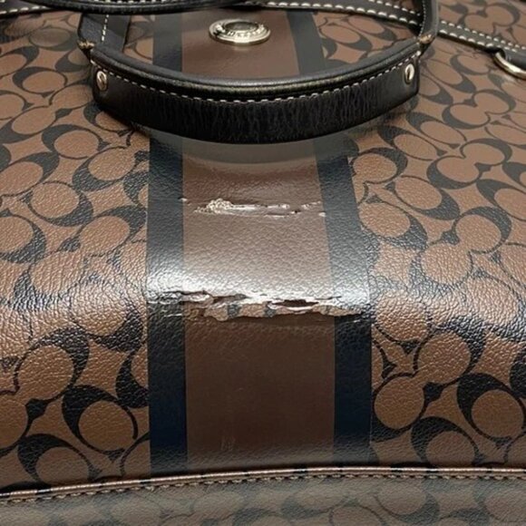 Coach Chelsea Heritage Tote F15137 Signature Stripe Black Brown Leather Handbag - Picture 5 of 16